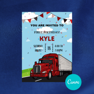 Digital Truck Birthday Invitation Card for kids, perfect for little truck lovers.