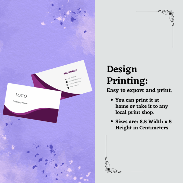 Business Card - Purple customizable, professional layout suitable for personal branding, freelancers, and corporate identity design.