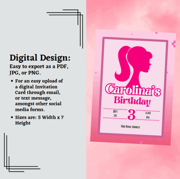 Editable Barbie Birthday Invitation Card with pink theme and stylish design.