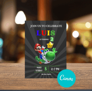 Mario Birthday Invitation Card Template