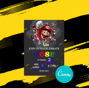 Mario Birthday Invitation Card Template