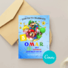 Editable Mario Birthday Invitation featuring Mario and Yoshi, with colorful video game-themed design, perfect for kids' party celebrations.