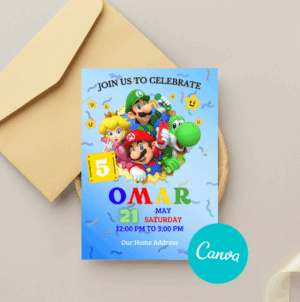 Mario Birthday Invitation Card Template