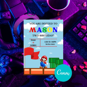 Mario Birthday Invitation Card Template