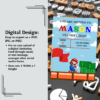 Colorful Mario Invitation Card Template featuring Mario and party elements, customizable in Canva for kids' parties.