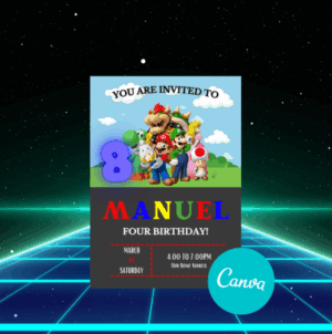 Mario Birthday Invitation Card Template