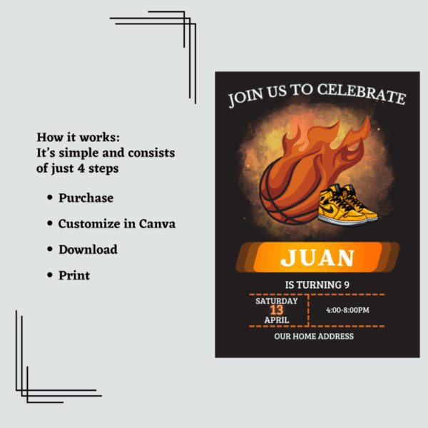 Basketball Birthday Invitation Card Template