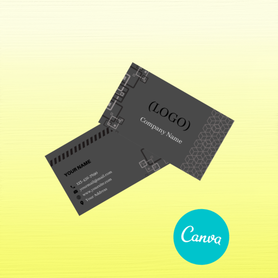 Editable business card -black template with a sleek, professional design created in Canva for personal branding or business promotion.