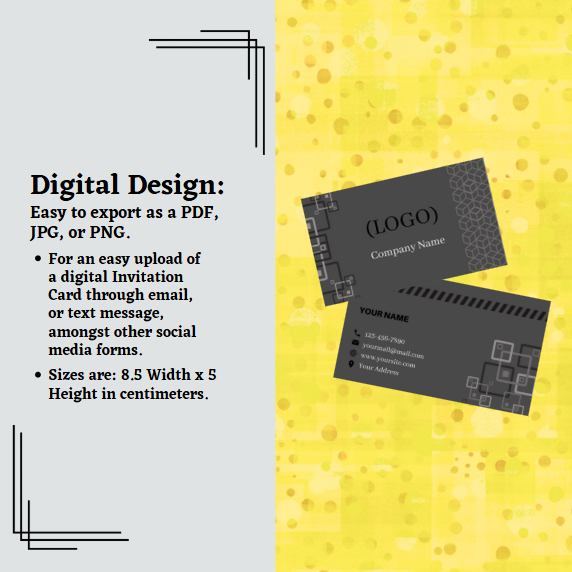 Editable business card -black template with a sleek, professional design created in Canva for personal branding or business promotion.